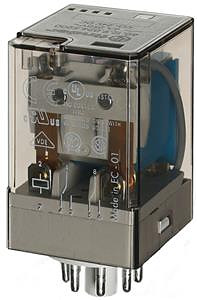 Industrierelais 24VDC steckb. 10A 2Wechs. Prüftas./m.Anz.