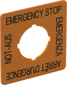 NOT-AUS-Schild 50x50mm 4-sprachig D GB F I