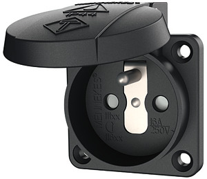 SCHUKO-Anbau-Steckdose 2-polig+E 16A 230V sw Kl.deckel,erh.Berührungss.