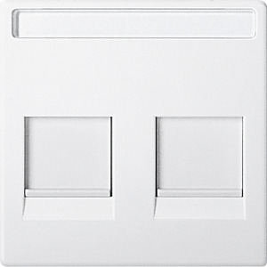 Zentralplatte f.Modular Jack 2-fach Schriftf.u.Staubschutzsch., polarws