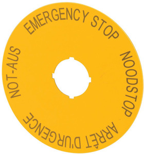 Not-Aus-Schild IP66 D=90mm Sprachen DE, EN, NL, FR