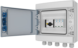 PV DC Strang- und Übersp.schutzbox n + Montageplatte für Einbausteckdosen