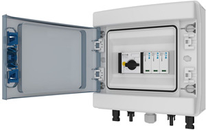 PV DC Strang- und Übersp.schutzbox n + Montageplatte für Einbausteckdosen