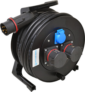 Kabeltrommel 400V 2 CEE-Abgänge 5P 16A, Schutzkontaktsteckdose 16A 2P+E